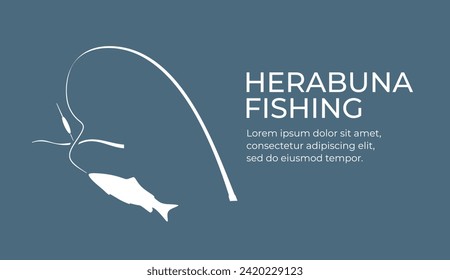 Fishing and active hobby. Herabuna fishing rod and float . Fish biting a lure. Float fishing on bait on the lake or river. Leisure. Оutdoor recreational. Vector illustration flat design. Isolated