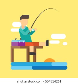 Fishing Adult Fisherman Fishing Rod Isolated Concept Character 