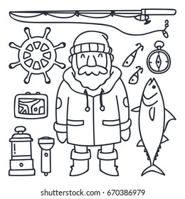 Fishing Adult Fisherman Fishing Rod Isolated Concept Character