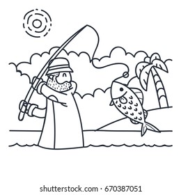 Fishing Adult Fisherman Fishing Rod Isolated Concept Character