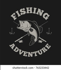 Fishing Adventure with bass fish and fishing rod illustration