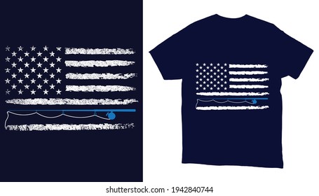 Fishing american flag t shirt design