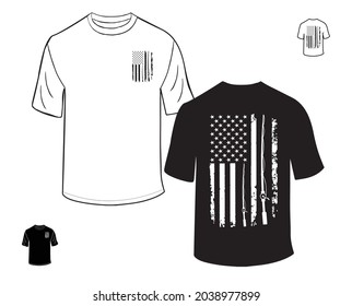 Fishing American Flag T-Shirt Design (Black And White)