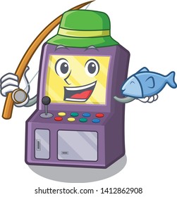 Fishing arcade machine next to mascot table