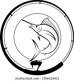 fishing award with billfish and fishing rod