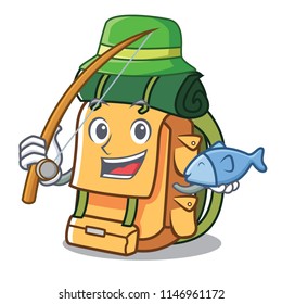 Fishing backpack mascot cartoon style