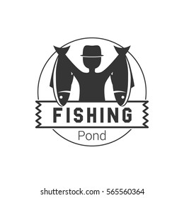 Fishing Badge Black Vector Logo