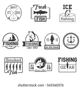 Fishing Badge Black Vector Logos Set