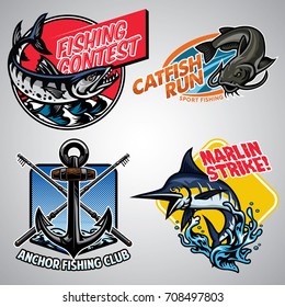 Fishing badge design collection colored 