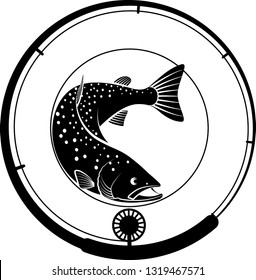 fishing badge with fish and fishing rod