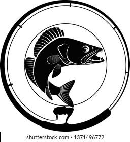 fishing badge with fish and fishing rod
