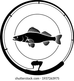 fishing badge with fish and fishing rod