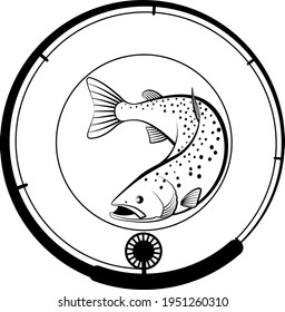 fishing badge with fish and fishing rod