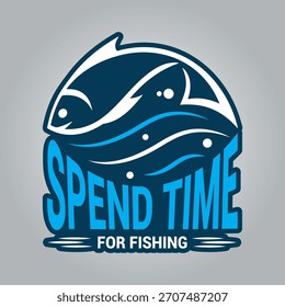 Crachá de pesca com peixes estilizados e ondas