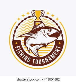 Fishing badge template. Vintage retro badge for fishing event.
