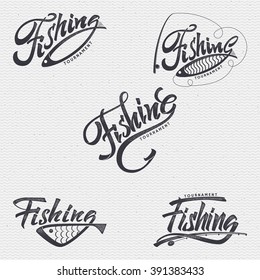 Fishing badges sign handmade differences, made using calligraphy and lettering It can be used as insignia badge logo design 