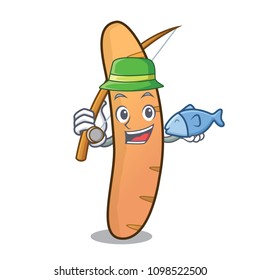 Fishing baguette mascot cartoon style
