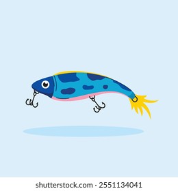 fishing bait, contemporary fishing tools with fake fish. spoon and spinner in the shape of artificial fish with hook