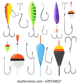 Fishing bait. Fish lure with hook flat icons isolated on white background. Vector illustration Web site page and mobile app design vector element