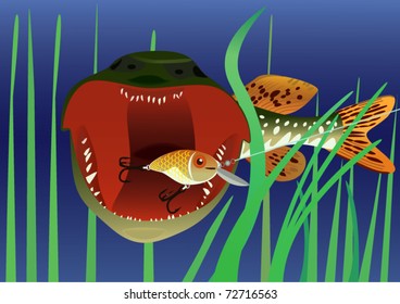 Fishing for bait in the form of fish, EPS.8 file illustration.