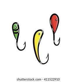 Fishing bait Icon isolated on a white background. Ice jig Logo design template - stock vector