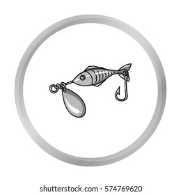 Fishing bait icon in monochrome style isolated on white background. Fishing symbol stock vector illustration.