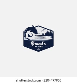 fishing bait logo with big fish and also classic