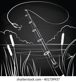 Fishing bait near the pond vector illustraton