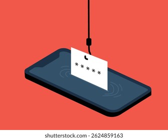 Uma isca de pesca para roubar informações privadas da ilustração do smartphone
