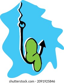 Fischfang-Köder-Wurm auf Hook Icon Cartoon Art Design Logo-Vektorgrafik einzeln auf Weiß