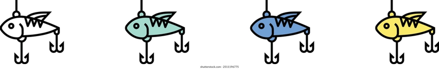 fishing baits icon. Outline, Green, Blue and Yellow Style Design Isolated On White Background