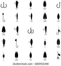 fishing baits icon set