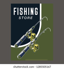 Fishing baits retro poster of fish catch