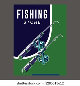 Fishing baits retro poster of fish catch