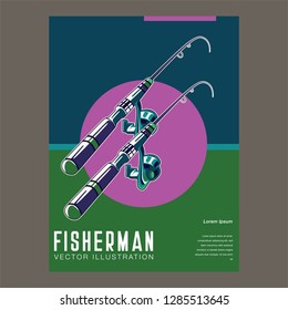 Fishing baits retro poster of fish catch