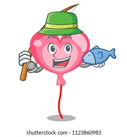Fishing ballon heart mascot cartoon