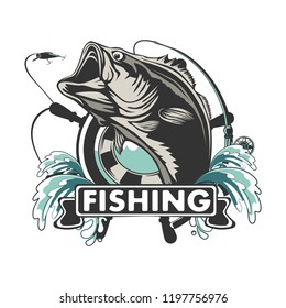 Fishing Bass Logo Bass Fish Rod Stock Vector (Royalty Free) 1197756976 ...