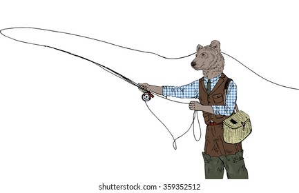 fishing bear, furry art illustration