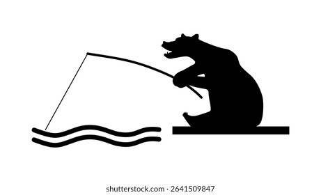 Fishing Bear symbol, black isolated silhouette