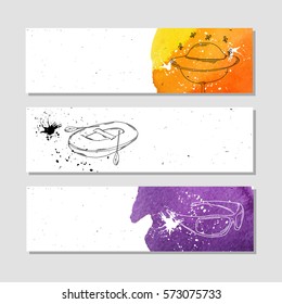 Fishing and beekeeping. Set of white paper banner templates horizontal business banner. Banner corporate identity, website, banner design. Hand drawn layout background. Vector illustration