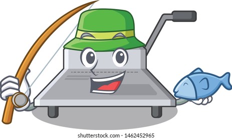 Fishing binding machine above wood table cartoon