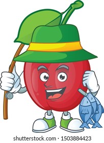 Fishing bing cherries sweet in character mascot shape.