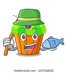 Fishing black currant cupcake isolated on mascot