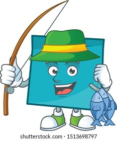 Fishing blue rectangle sticker paper on white background.