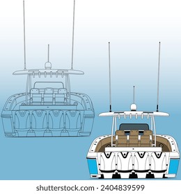 Fishing boat back view, vector, Illustration and line-art