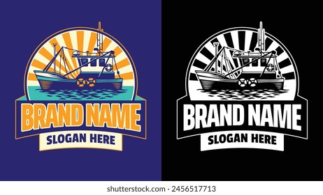 Fishing Boat Badge Design in Vintage Retro Style