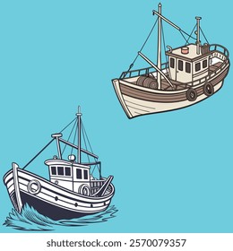Fishing boat bundle design art and illustrator eps