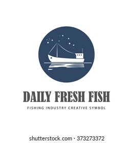 Fishing boat. It can be used to create logos, emblems, signs. Vector image.