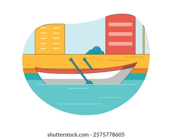 Fishing boat, to catch fish in the sea. Character design. Vector flat illustration