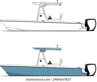 Fishing Boat color, line art, and vector art